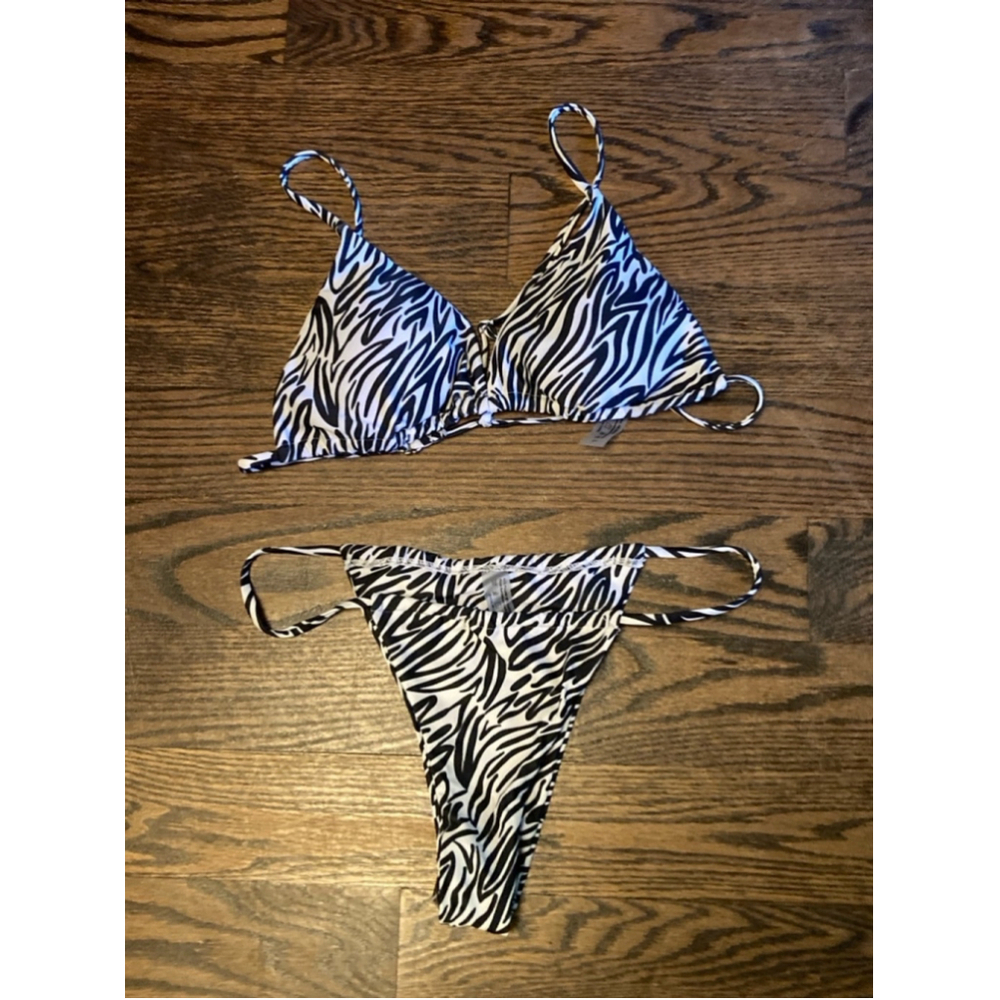 Women's SHEIN Zebra Print Bikini Set Size L Black & White
